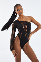 Black Cutout One shoulder Bodysuit - Elia