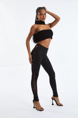 Black Knit Choker Neck Cropped Top - Lia