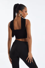 Black Knit Choker Neck Cropped Top - Lia