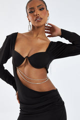 Black Cutout Diamante Detail Mini Dress - Zoya