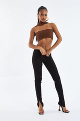 Brown Knit Choker Neck Cropped Top - Lia