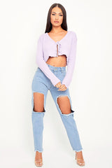 Lilac Front Tie Knit Cardigan Top - Paloma