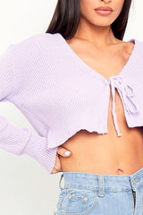 Lilac Front Tie Knit Cardigan Top - Paloma