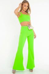 Neon Green Crop Top and Trousers Co-ord Set - Kimmy