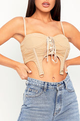 Beige Corset Lace Front Crop Top - Huda