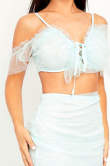 Light Blue Mesh Frill Crop Top + Skirt Co-ord - Pansy
