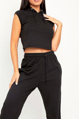 Black Cropped Hoodie Joggers Loungewear Co-ord - Kylie