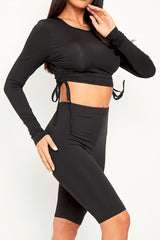 Black Double Layer Ruched Top and Cycling Shorts Co-ord - Gwen
