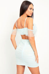 Light Blue Mesh Frill Crop Top + Skirt Co-ord - Pansy