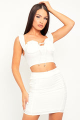 White Lightweight Cup Crop Top + Mini Skirt Co-ord - Amillia