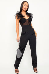Black Mesh Corset Frill Strap Bodysuit - Valarie