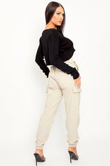 Beige Elasticated Waist Cargo Trousers - Yalina