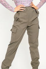 Khaki Elasticated Waist Cargo Trousers - Yalina