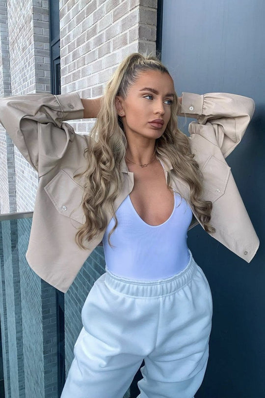 Stone Faux Leather Cropped Shacket - Ivyana