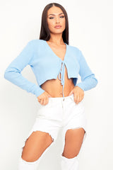 Light Blue Front Tie Knit Cardigan Top - Paloma