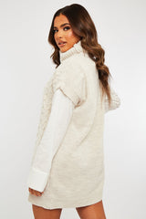 Beige Roll Neck Cable Knit Vest - Emira