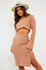 Camel Rib Batwing Crop Top Skirt Co-ord - Eyla