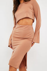Camel Rib Batwing Crop Top Skirt Co-ord - Eyla