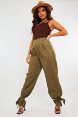 Khaki Straight Leg Ankle Tie Trouser - Darby