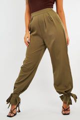 Khaki Straight Leg Ankle Tie Trouser - Darby