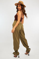 Khaki Straight Leg Ankle Tie Trouser - Darby