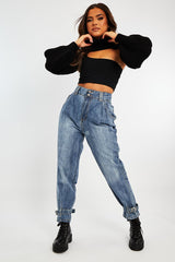 Light Blue Buckle Ankle Balloon Fit Jeans - Nicole