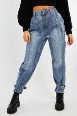 Light Blue Buckle Ankle Balloon Fit Jeans - Nicole