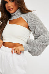 Grey Extreme Cut Out High Neck Jumper - Nihara