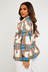 Blue Camel Check Pocket Front Shacket - Misa