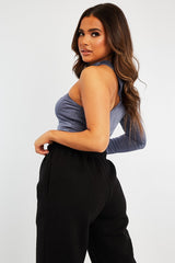 Grey Slinky One Sleeve Crop Top - Katara