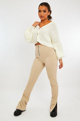 Stone Ring Zip Front Split Side Crepe Trousers - Ashton