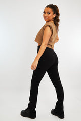 Black Ring Zip Front Split Side Crepe Trousers - Ashton