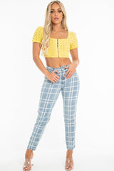 Bleach Wash Denim Check Print Mom Jeans - Jorja