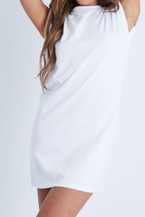 White Shoulder Pad T-Shirt Dress - Adalin