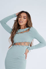 Sage Lace Up Detail Mini Dress - Tari