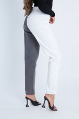Grey Straight Leg Split Colour Jeans - Jakia
