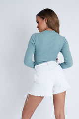 Sage Ribbed Zip Front Long Sleeve Bodysuit - Susanne