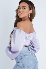 Lilac Off The Shoulder Front Ruching Crop Top - Maxie