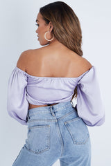 Lilac Off The Shoulder Front Ruching Crop Top - Maxie