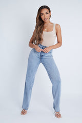 Stone Double Layered Slinky Square Neck Bodysuit - Iriana