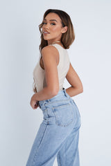 Stone Double Layered Slinky Square Neck Bodysuit - Iriana