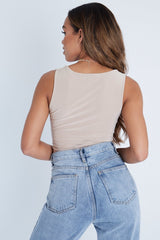 Stone Double Layered Slinky Square Neck Bodysuit - Iriana