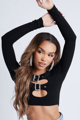 Black Buckled Detail Crop Top - Nala