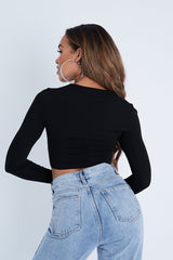 Black Buckled Detail Crop Top - Nala