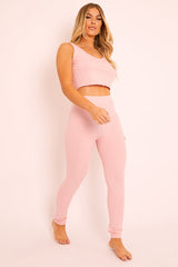 Pink Ribbed Vest Leggings Loungewear Co-ord - Charlee