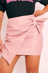 Pink Faux Leather Wrap Detail Mini Skirt - Carah