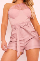 Pink Faux Leather Belted Shorts - Riyanna