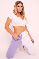 Lilac Half White Elasticated Waist Joggers - Dasha