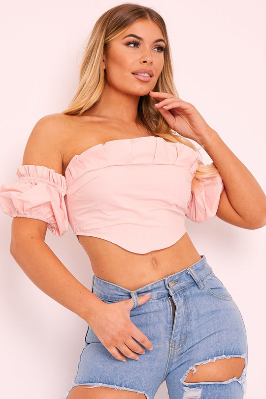 Pink Cotton Pleated Bandeau Crop Top - Galaxy
