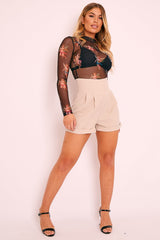 Stone High Waisted Tailored Shorts - Emile